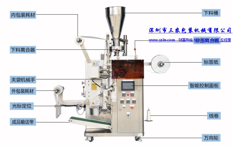 内外袋袋泡茶包装机，带线带标袋泡茶包装机，袋泡茶自动包装机，全自动袋泡茶包装机